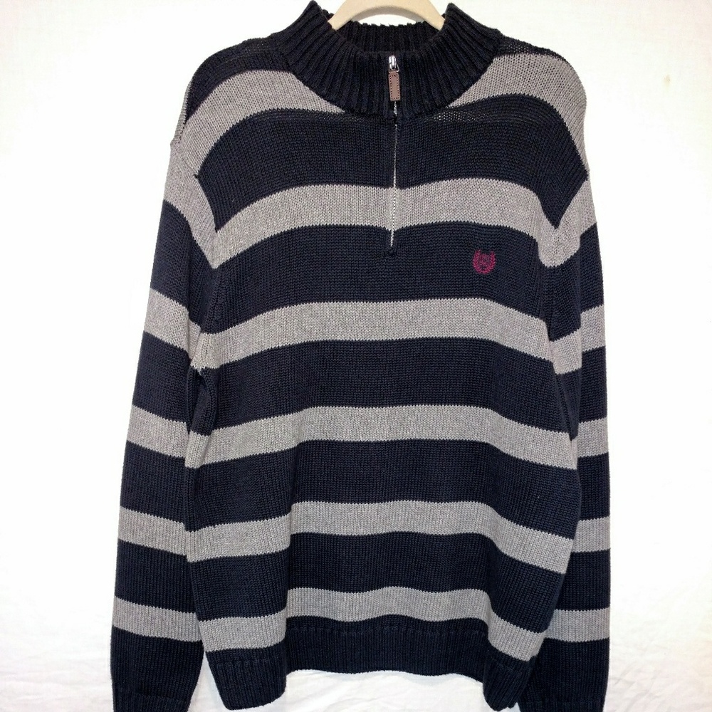 CHAPS L/G Blue/Grey Striped 1/4 zip Sweater